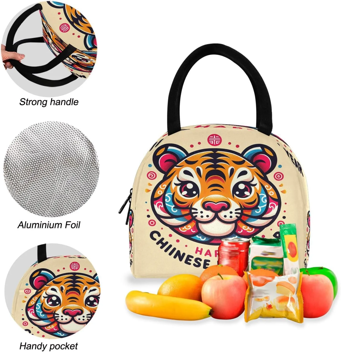 Cute Tiger's Head with Text Kids Backpack Lunchbox Insulated Waterproof Lunch Bag, Girl Backpacks Ages 6 8
