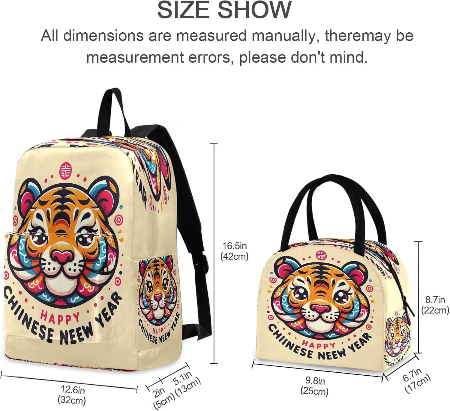 Cute Tiger's Head with Text Kids Backpack Lunchbox Insulated Waterproof Lunch Bag, Girl Backpacks Ages 6 8