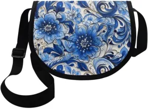 Damask Flowers Classic Messenger Bag Vivid Goldfish Crescent Canvas Cross Body Bag American Flag Pride Shoulder Bags