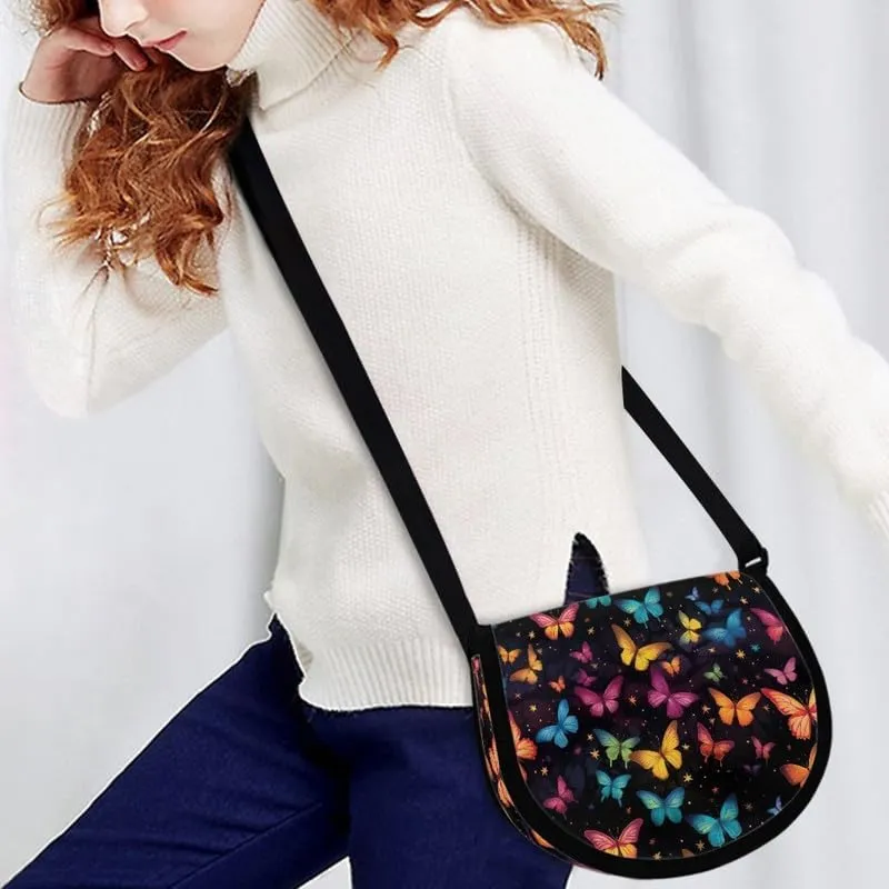 Damask Flowers Classic Messenger Bag Vivid Goldfish Crescent Canvas Cross Body Bag American Flag Pride Shoulder Bags