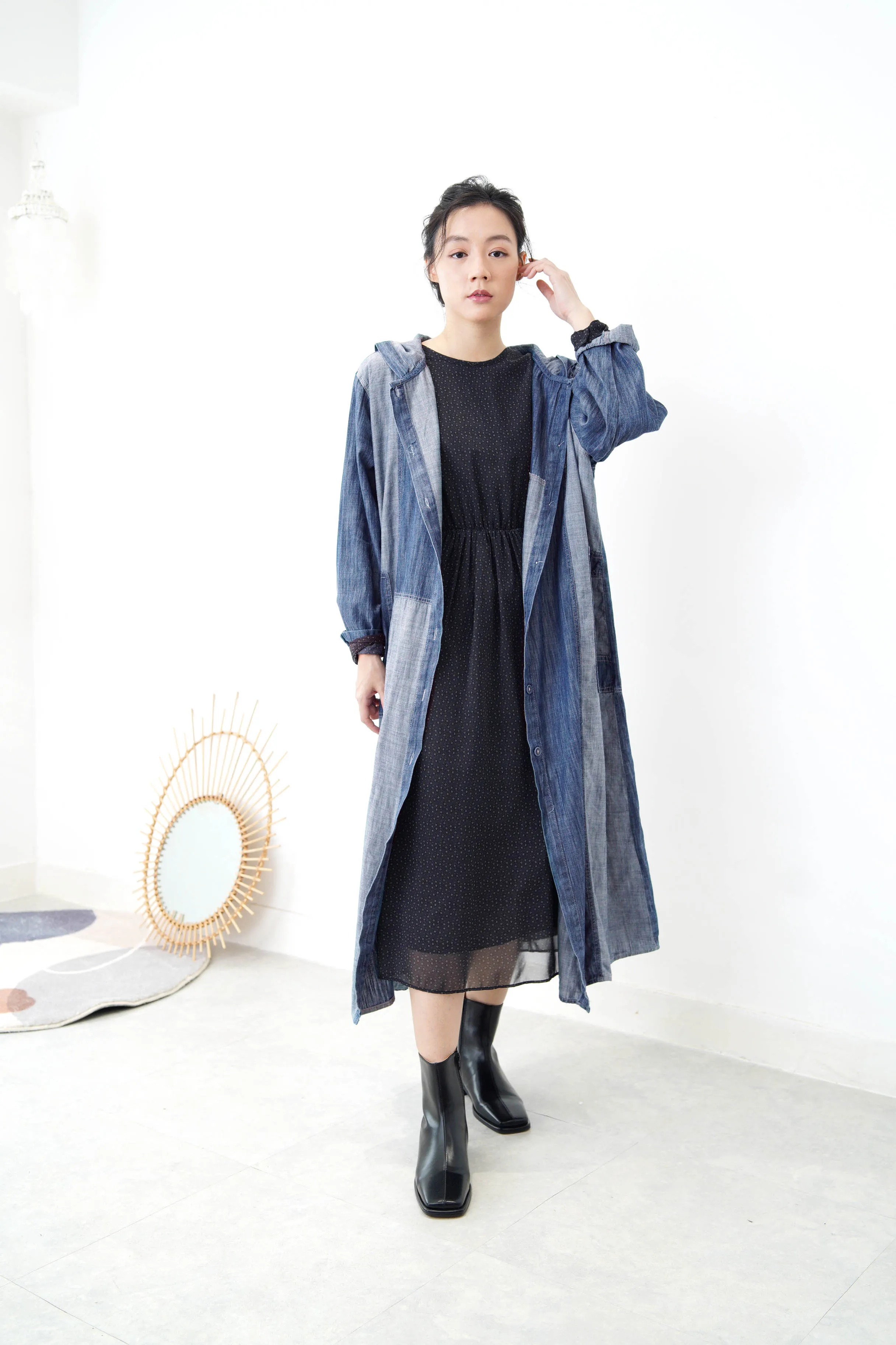 Denim patchwork shirt dress