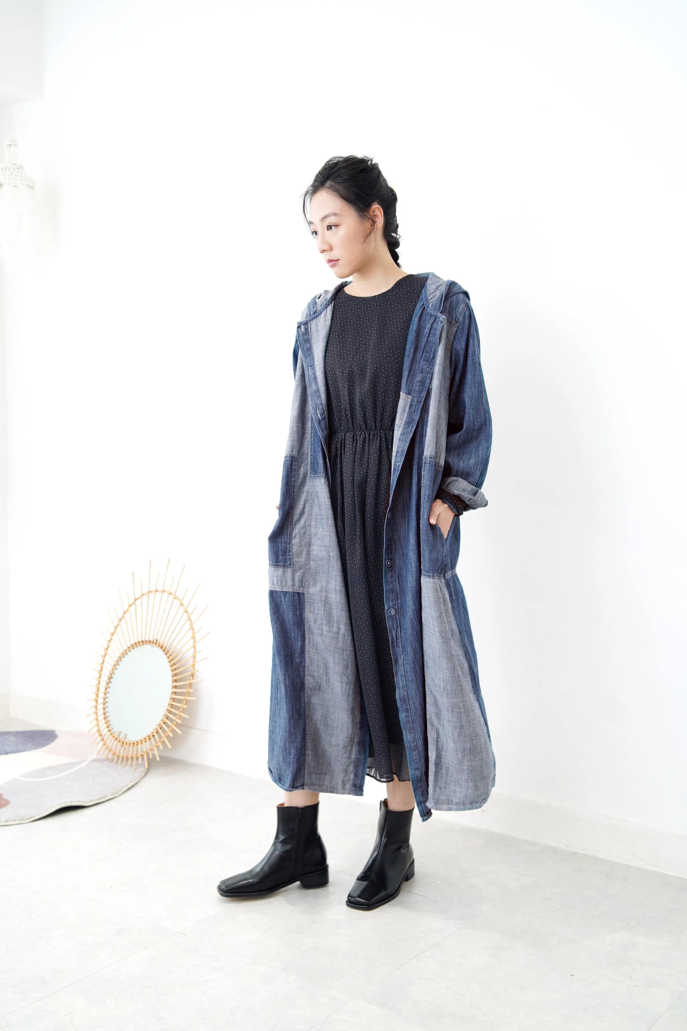 Denim patchwork shirt dress