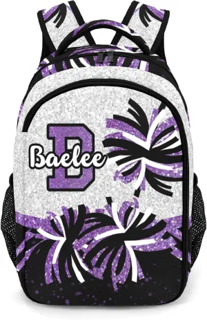 Deven Personalized Casual Backpack Purple Glitter Cheerleader Monogram Personalized Casual Backpack,Primary School Bags Middle School Book Bags Laptop Daypack for Boy Girl Child Teen