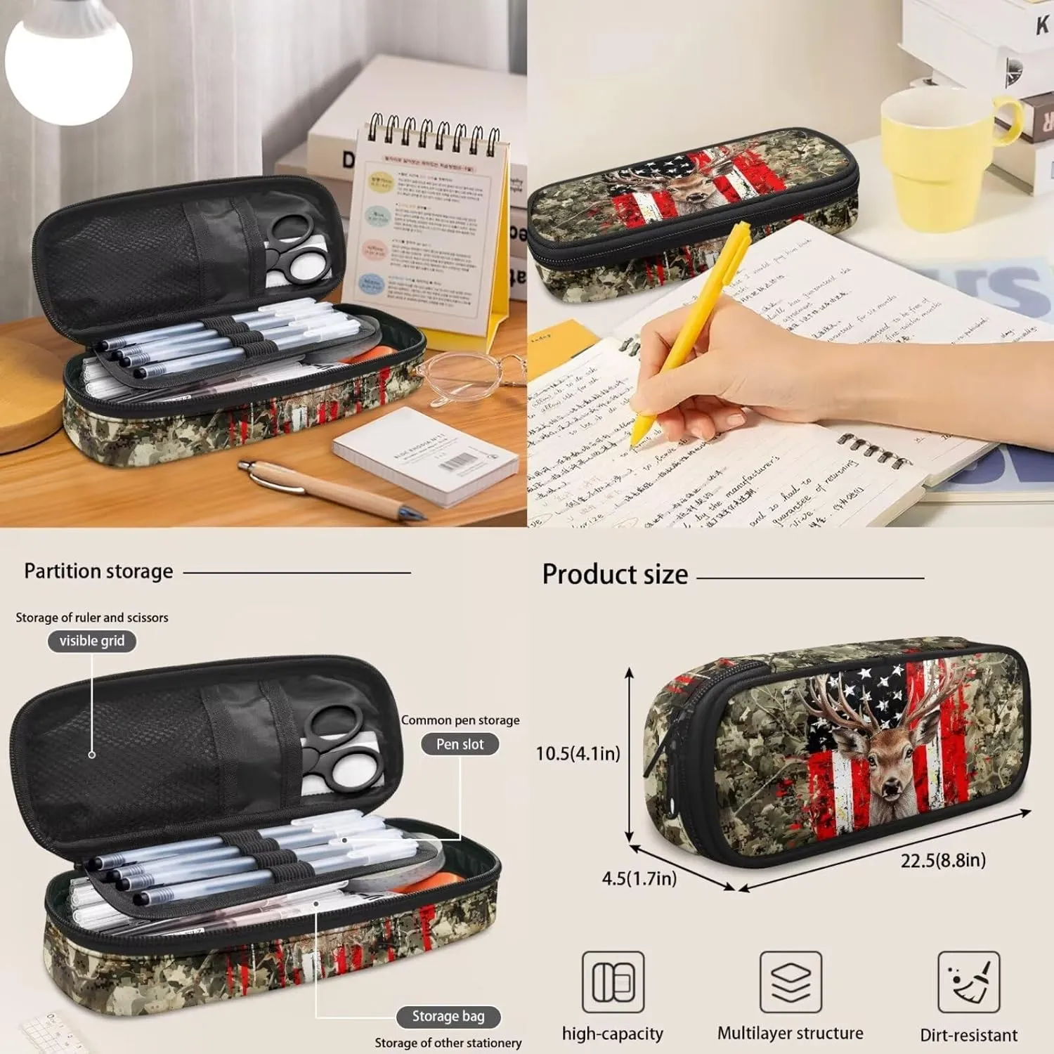 Dolyues Deer with American Flag Boys Backpack Purse Set with Lunch Box Cool School Backpack Boys Large 4pcs Boys School Bookbag Age 10-12 with Pencil Box Water Bottle Back to School Gifts