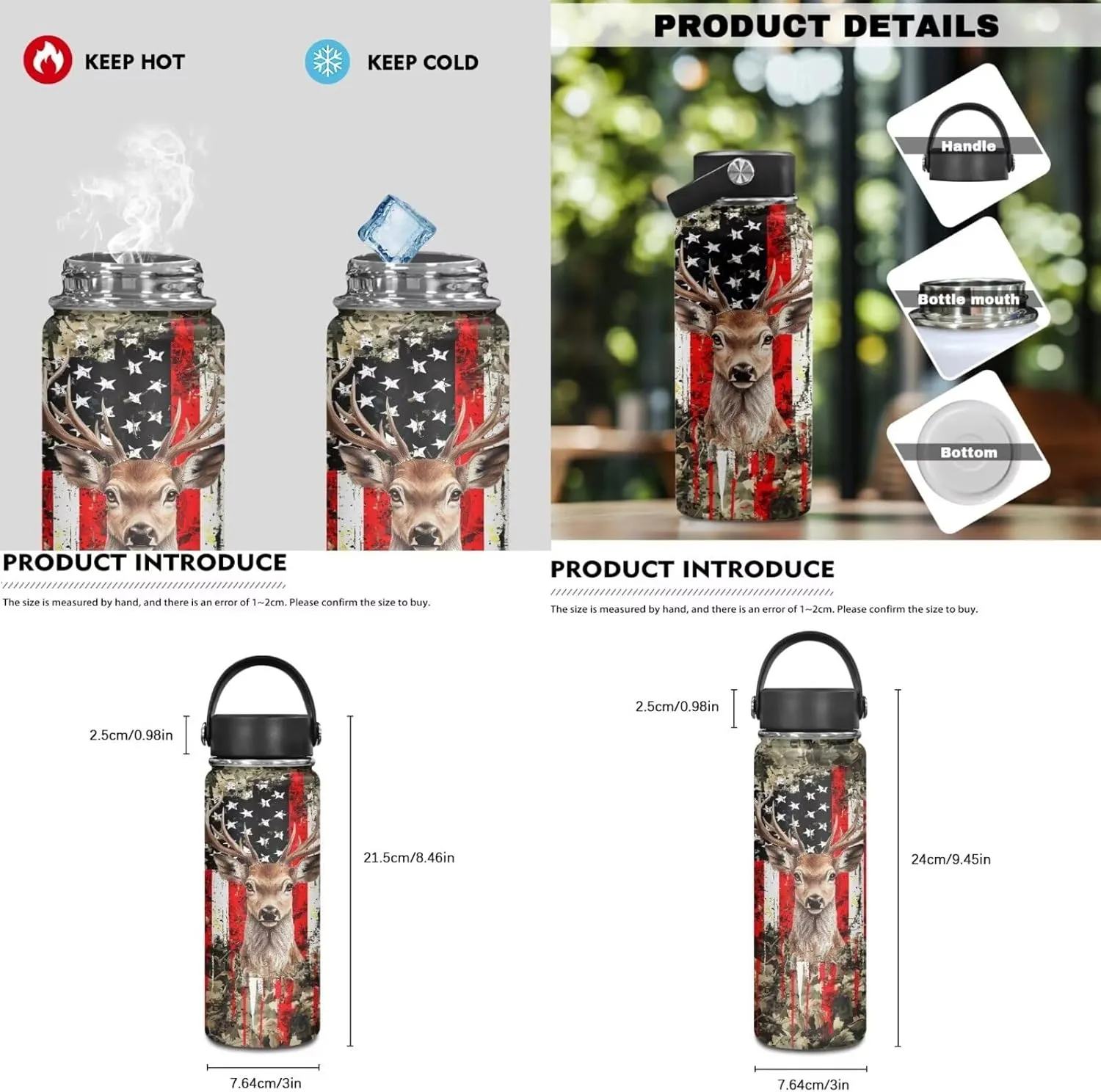 Dolyues Deer with American Flag Boys Backpack Purse Set with Lunch Box Cool School Backpack Boys Large 4pcs Boys School Bookbag Age 10-12 with Pencil Box Water Bottle Back to School Gifts