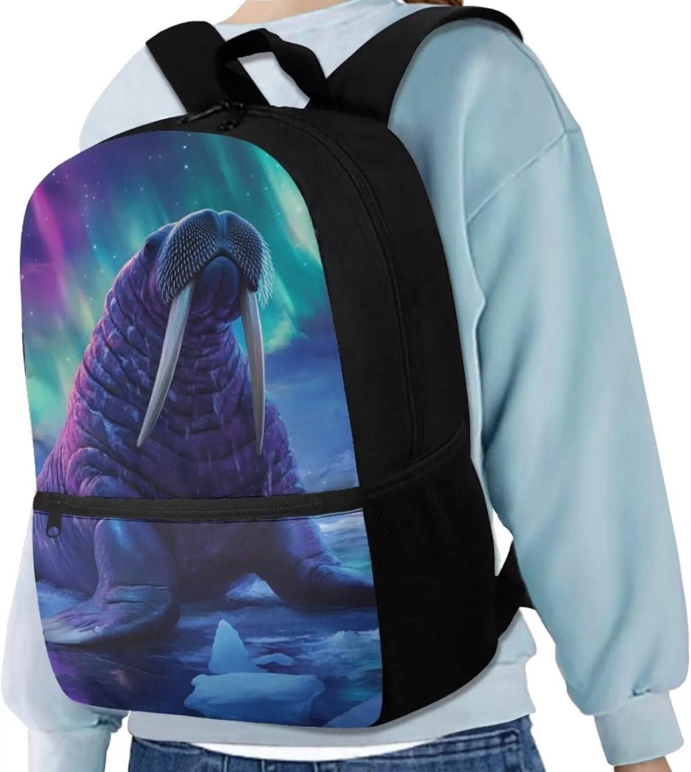 Dolyues Walrus Boys Backpack 10-12 Years Old Cool Backpack for School Boys Portable Bookbag for Boys Blue School Bag Set 4 in 1 with Insulate Bottle for Middle School High School