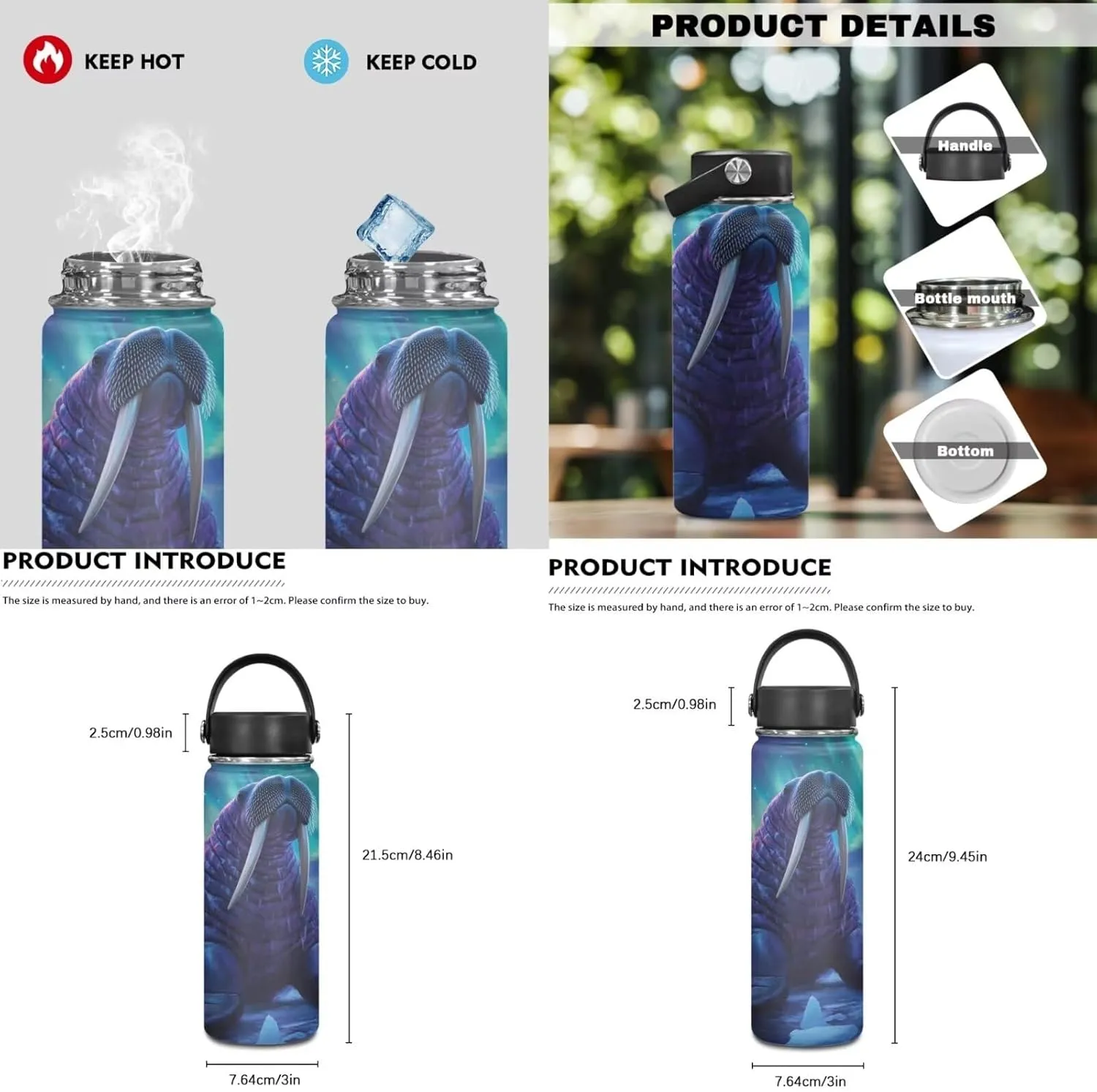 Dolyues Walrus Boys Backpack 10-12 Years Old Cool Backpack for School Boys Portable Bookbag for Boys Blue School Bag Set 4 in 1 with Insulate Bottle for Middle School High School