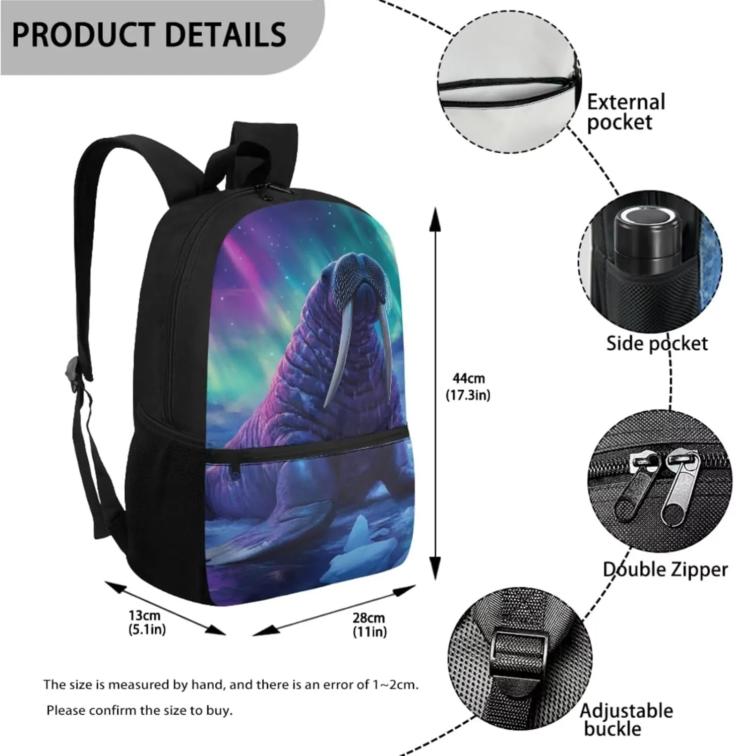 Dolyues Walrus Boys Backpack 10-12 Years Old Cool Backpack for School Boys Portable Bookbag for Boys Blue School Bag Set 4 in 1 with Insulate Bottle for Middle School High School