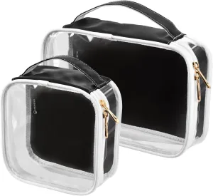 DOMIKING Black Clear Makeup Bags for Women Men Portable Cosmetic Organizer Pouch Travel Toiletry Storage Bag for Daily Use Gym Travel