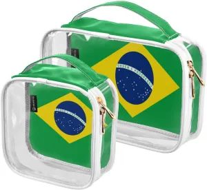 DOMIKING Brazilan Flag Clear Makeup Bags for Women Men Portable Cosmetic Organizer Pouch Travel Toiletry Storage Bag for Daily Use Travel Gym