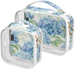 DOMIKING Hydrangea Flower Clear Makeup Bags for Women Men Portable Cosmetic Organizer Pouch Travel Toiletry Storage Bag for Travel Everyday Use