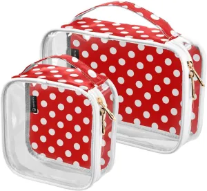 DOMIKING Polka Dot Red Clear Makeup Bags for Women Men Portable Cosmetic Organizer Pouch Travel Toiletry Storage Bag for Gym Travel Daily Use