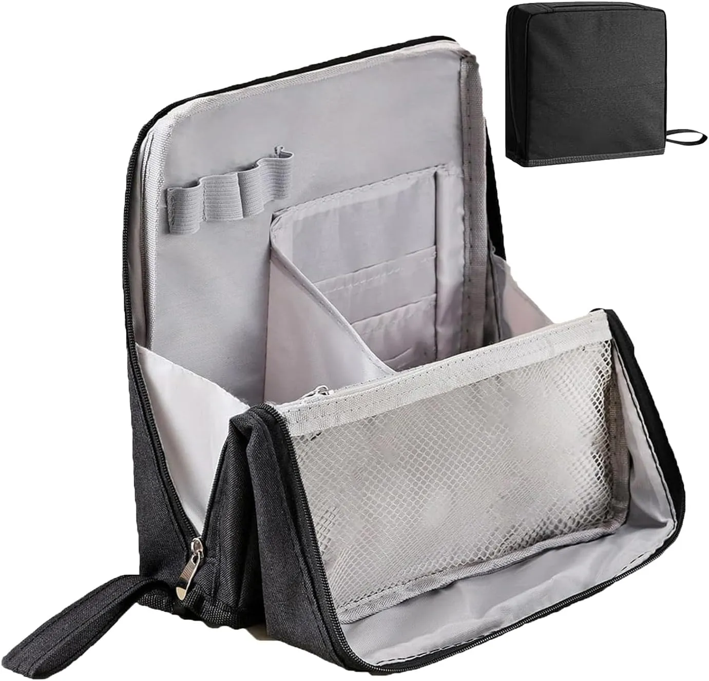 Doresty Makeup Bag, Standing Makeup Bag  Portable, Large Capacity, Waterproof MultiPurpose Stand Up Toiletry Bags with Compartments, Stationery Organizer with Compartments (Black)