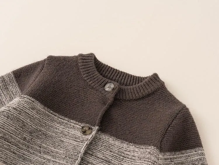 Earth-Tone Colorblock Knit Cardigan