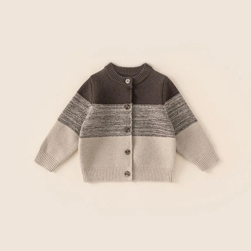 Earth-Tone Colorblock Knit Cardigan