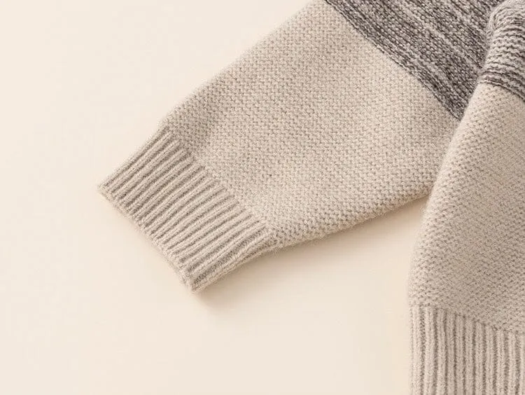 Earth-Tone Colorblock Knit Cardigan