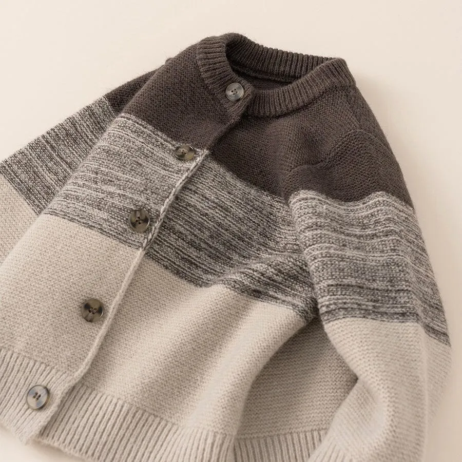 Earth-Tone Colorblock Knit Cardigan