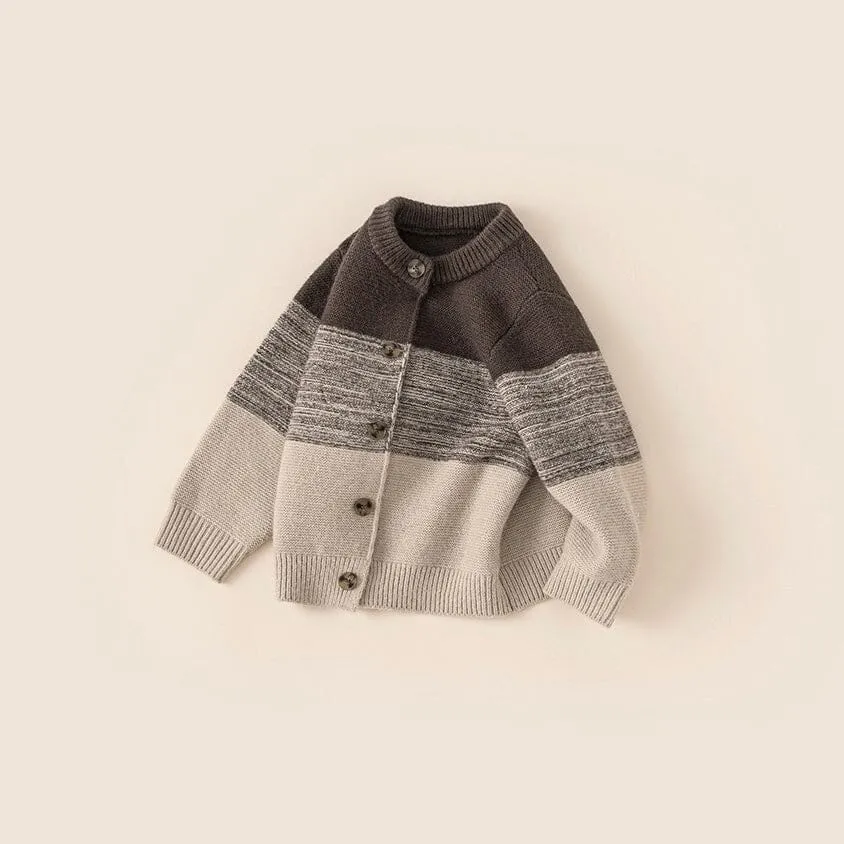 Earth-Tone Colorblock Knit Cardigan