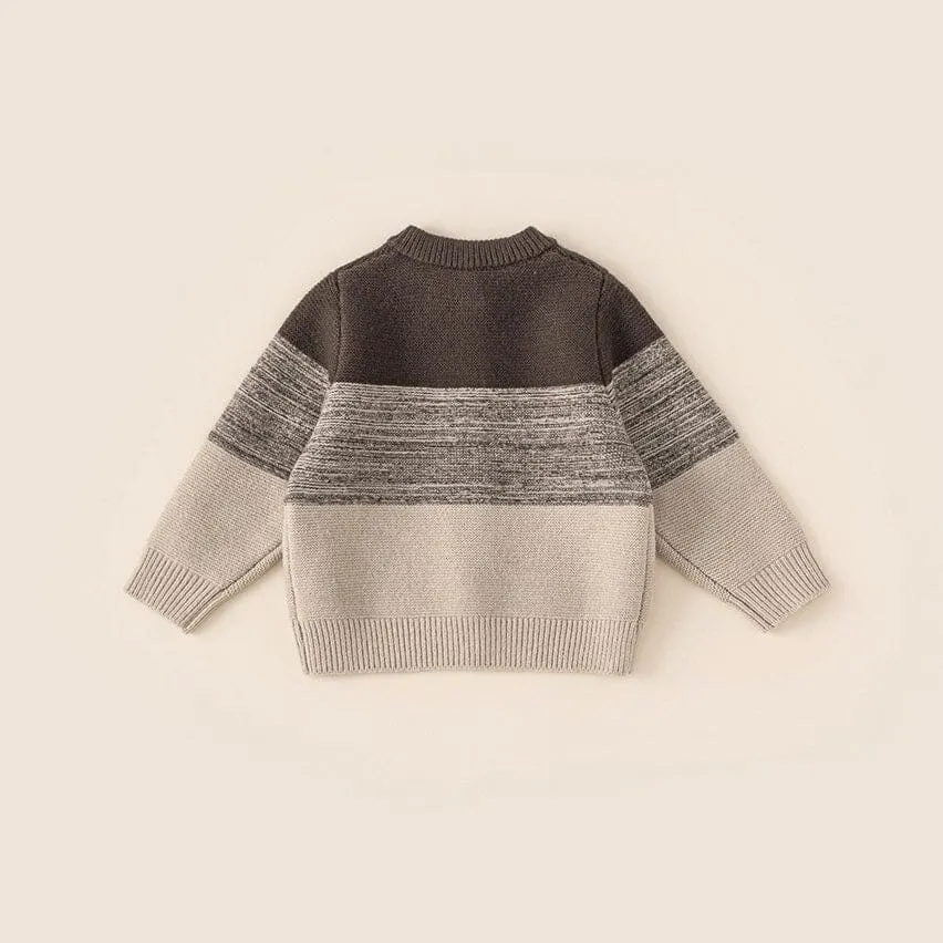 Earth-Tone Colorblock Knit Cardigan