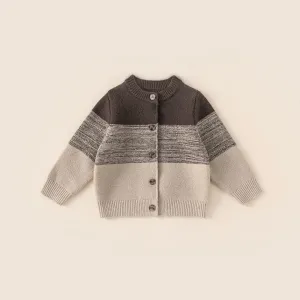 Earth-Tone Colorblock Knit Cardigan