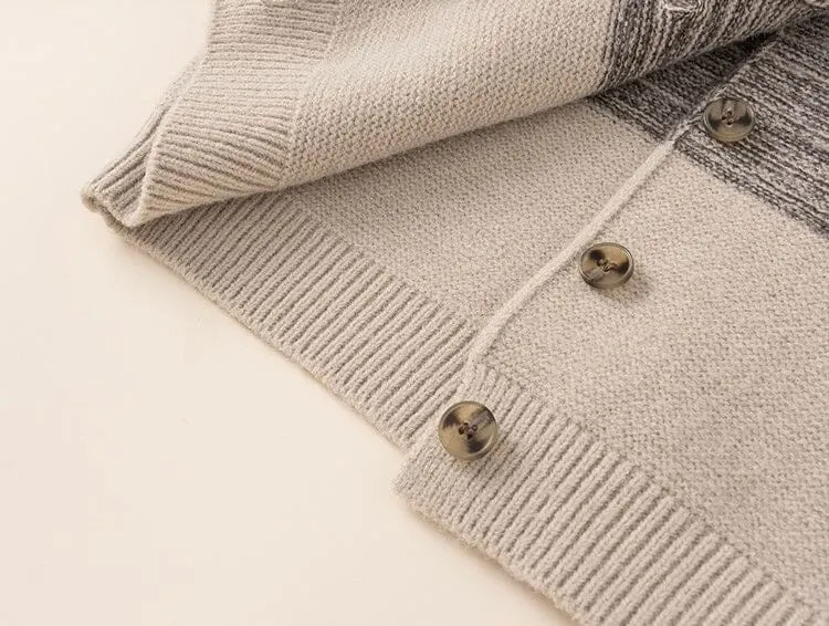 Earth-Tone Colorblock Knit Cardigan