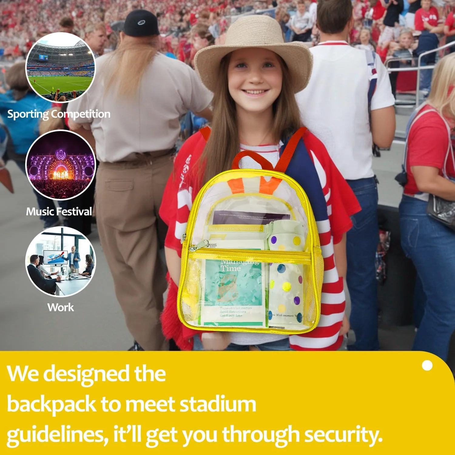 emissary Clear Mini Backpack Stadium Approved, Clear Small Transparent Backpacks For School, 12x12x6 Clear Stadium Bag For Concerts Work Festival Security Travel Sporting Events