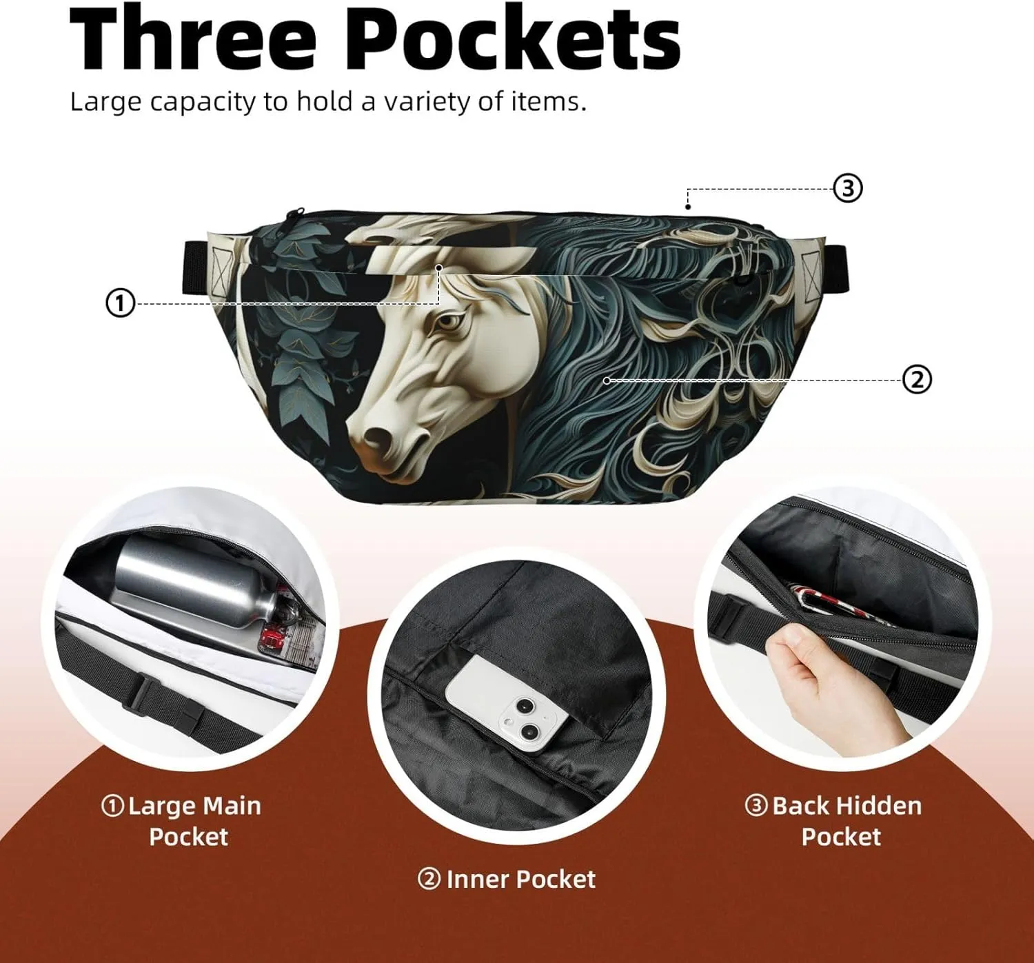 Fanny Pack for Men Women Horse Pattern Belt Bag with Adjustable Strap Fashion Waist Bag Waist Pack for Travel