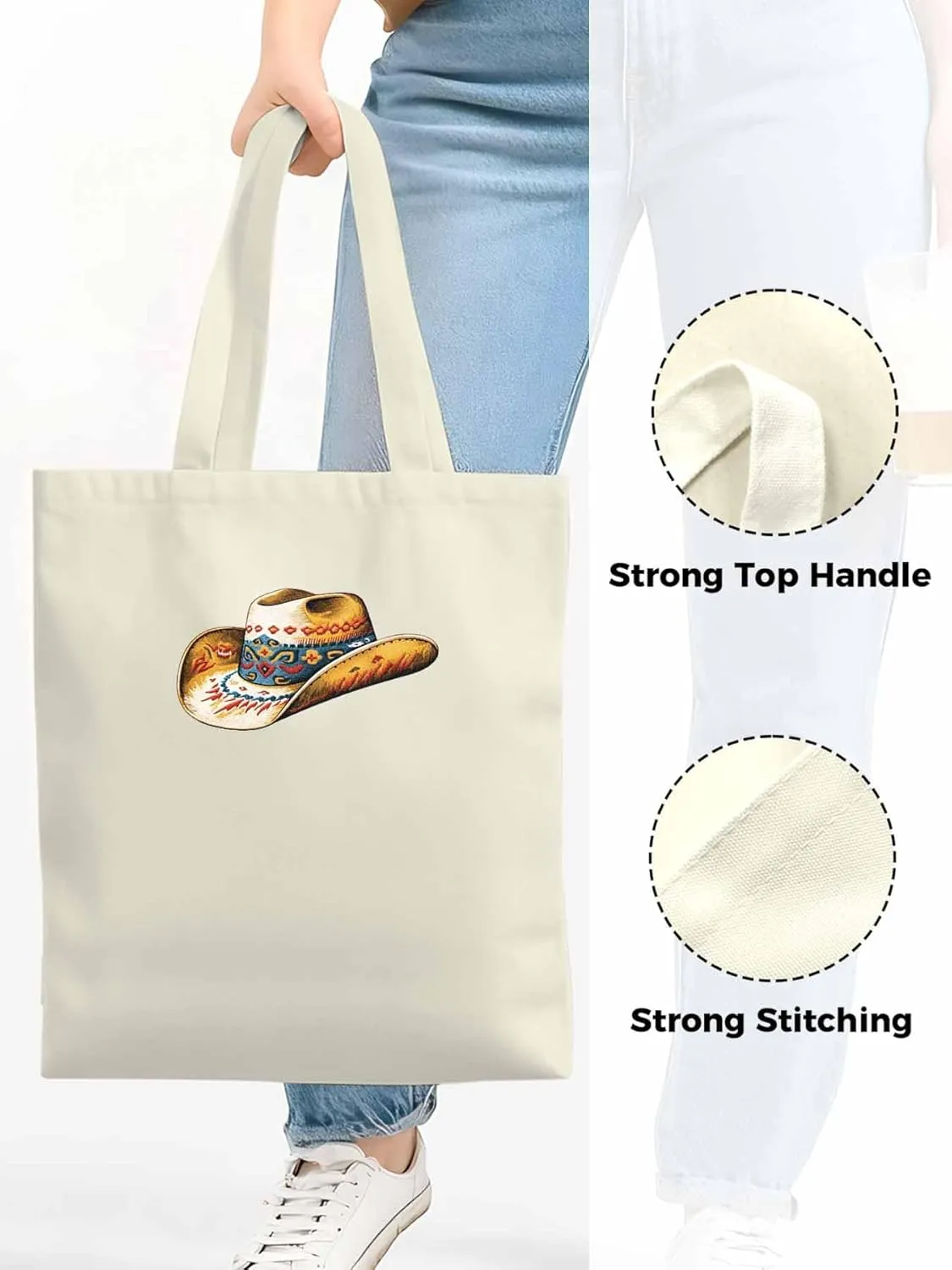 Farmhouse Cowboy Hat Boho Canvas Tote Bag, Aesthetic Canvas Tote Handbags for Women Shoulder Bag