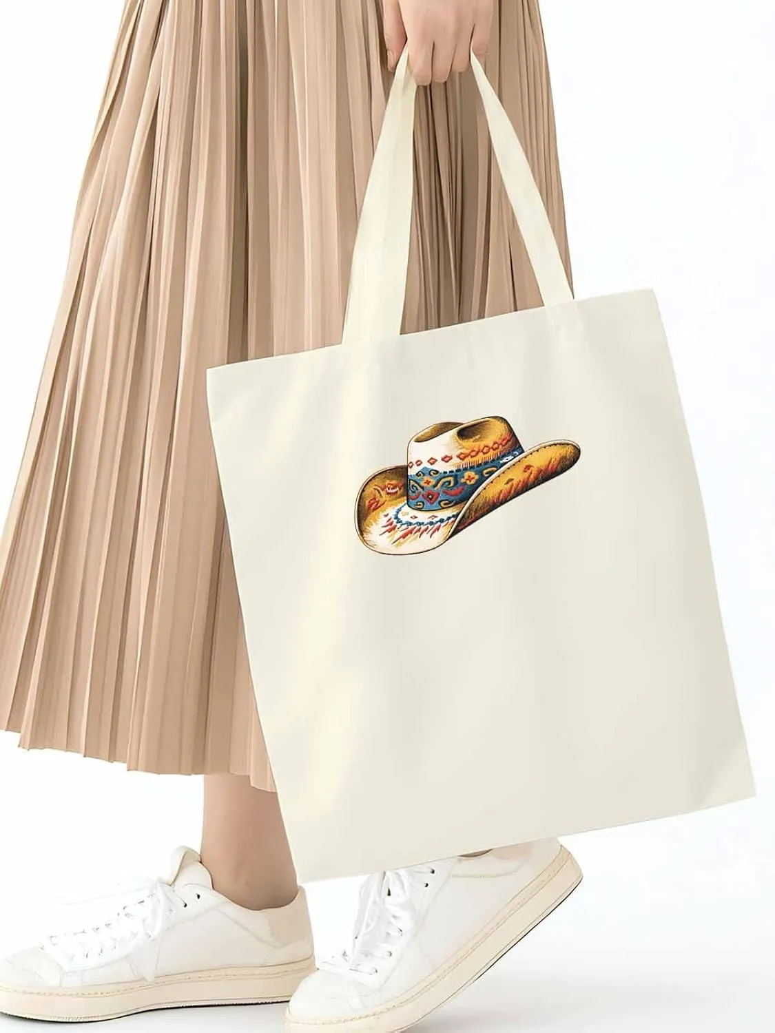 Farmhouse Cowboy Hat Boho Canvas Tote Bag, Aesthetic Canvas Tote Handbags for Women Shoulder Bag