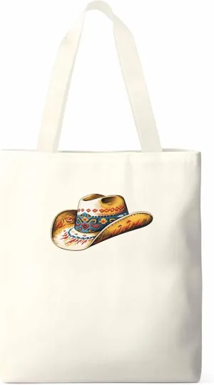 Farmhouse Cowboy Hat Boho Canvas Tote Bag, Aesthetic Canvas Tote Handbags for Women Shoulder Bag