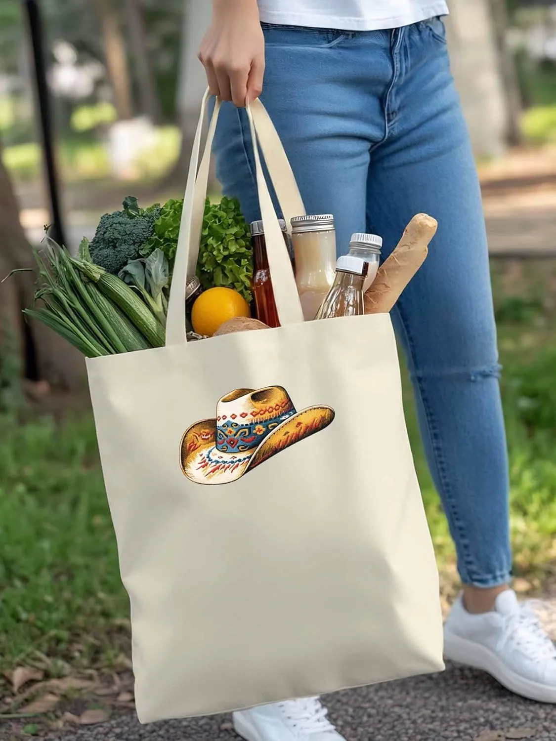 Farmhouse Cowboy Hat Boho Canvas Tote Bag, Aesthetic Canvas Tote Handbags for Women Shoulder Bag