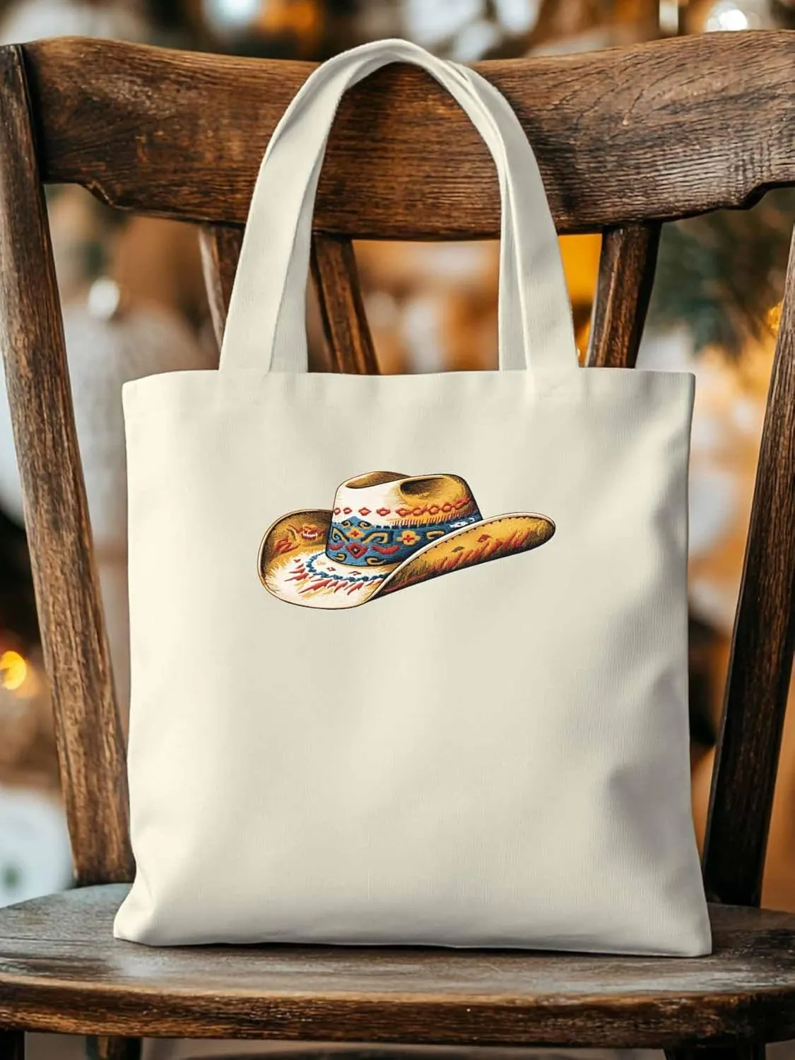 Farmhouse Cowboy Hat Boho Canvas Tote Bag, Aesthetic Canvas Tote Handbags for Women Shoulder Bag