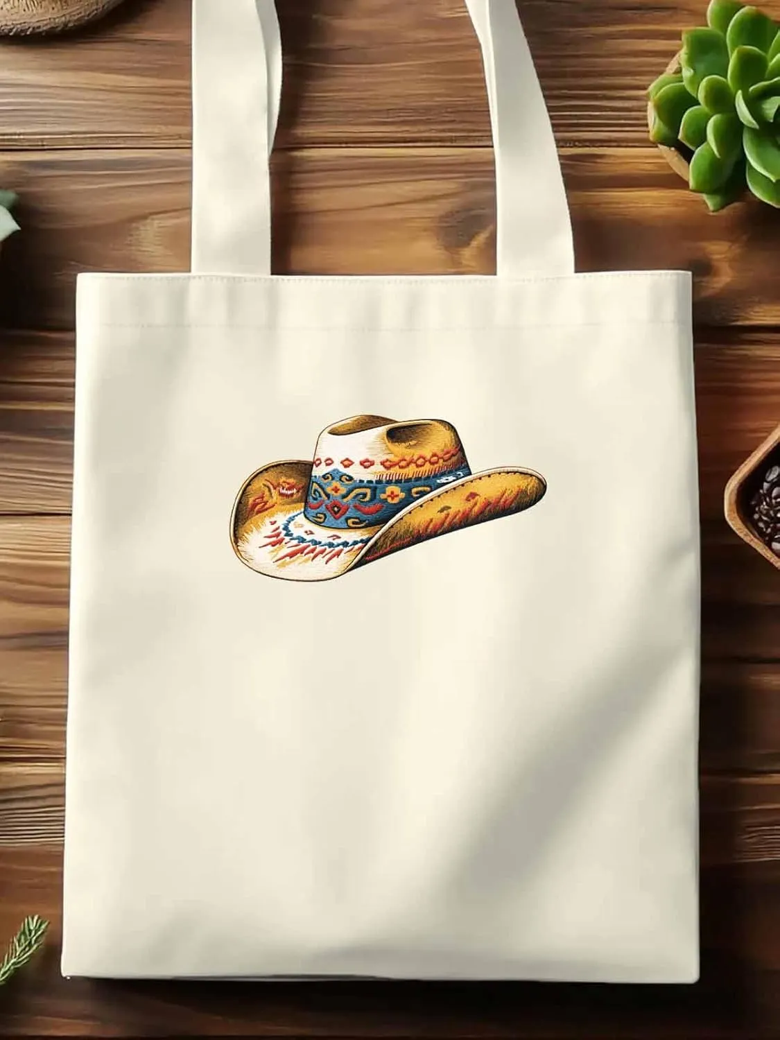Farmhouse Cowboy Hat Boho Canvas Tote Bag, Aesthetic Canvas Tote Handbags for Women Shoulder Bag