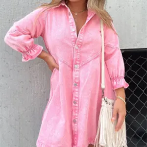 Fashion Loose Washed-Out Denim Shirt Dress