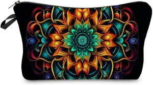 Floral Mandala Makeup Bag Cute Small Makeup Organizer Bag Travel Toiletry Zipper Pouch Birthday Christmas Gift Boho Mandala Cosmetic Bag for Women Girls Friends