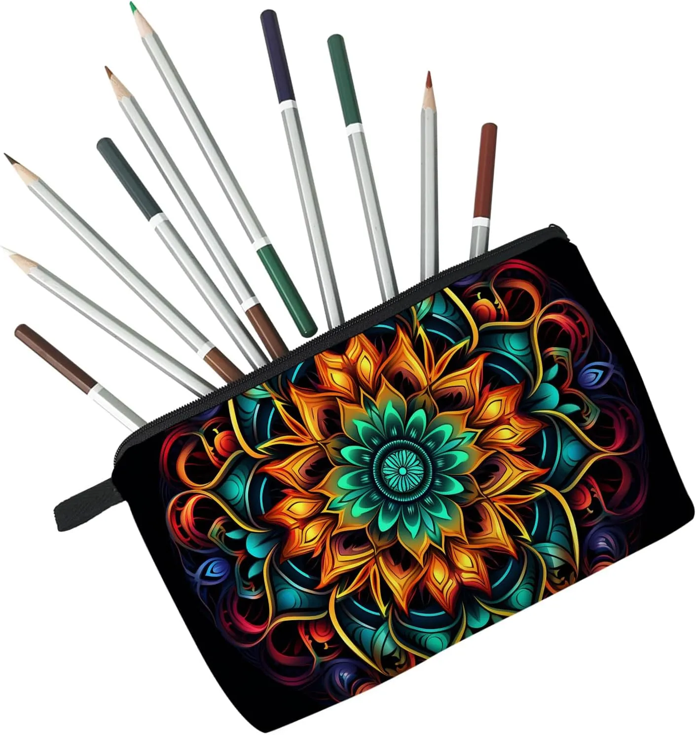 Floral Mandala Makeup Bag Cute Small Makeup Organizer Bag Travel Toiletry Zipper Pouch Birthday Christmas Gift Boho Mandala Cosmetic Bag for Women Girls Friends