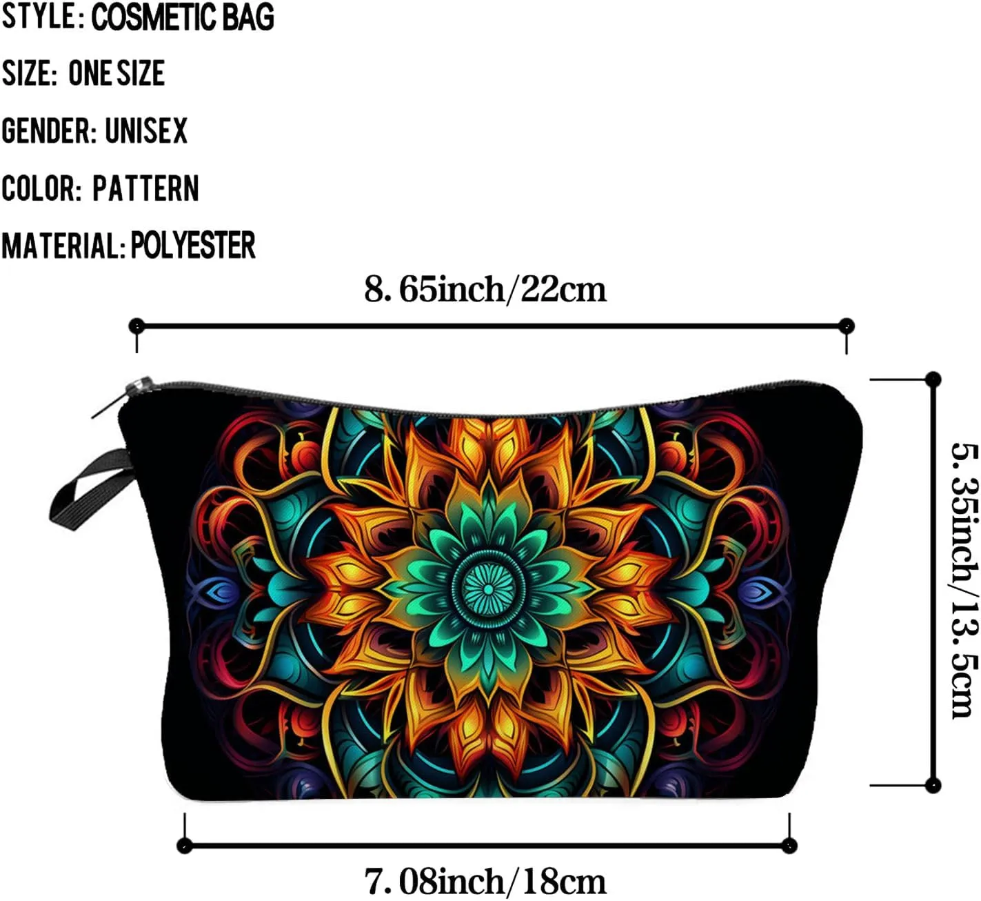 Floral Mandala Makeup Bag Cute Small Makeup Organizer Bag Travel Toiletry Zipper Pouch Birthday Christmas Gift Boho Mandala Cosmetic Bag for Women Girls Friends