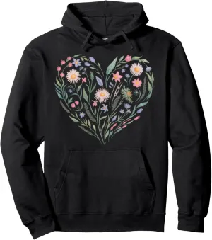 Floral Women TShirt Vintage Boho Wildflower Botanical Flower Pullover Hoodie