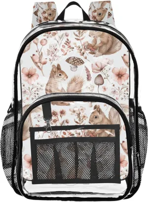 Flower Squirrel Brown Backpack for School, Clear Plastic Bag, Transparent School Bag, Girls Backpacks Ages 6-8