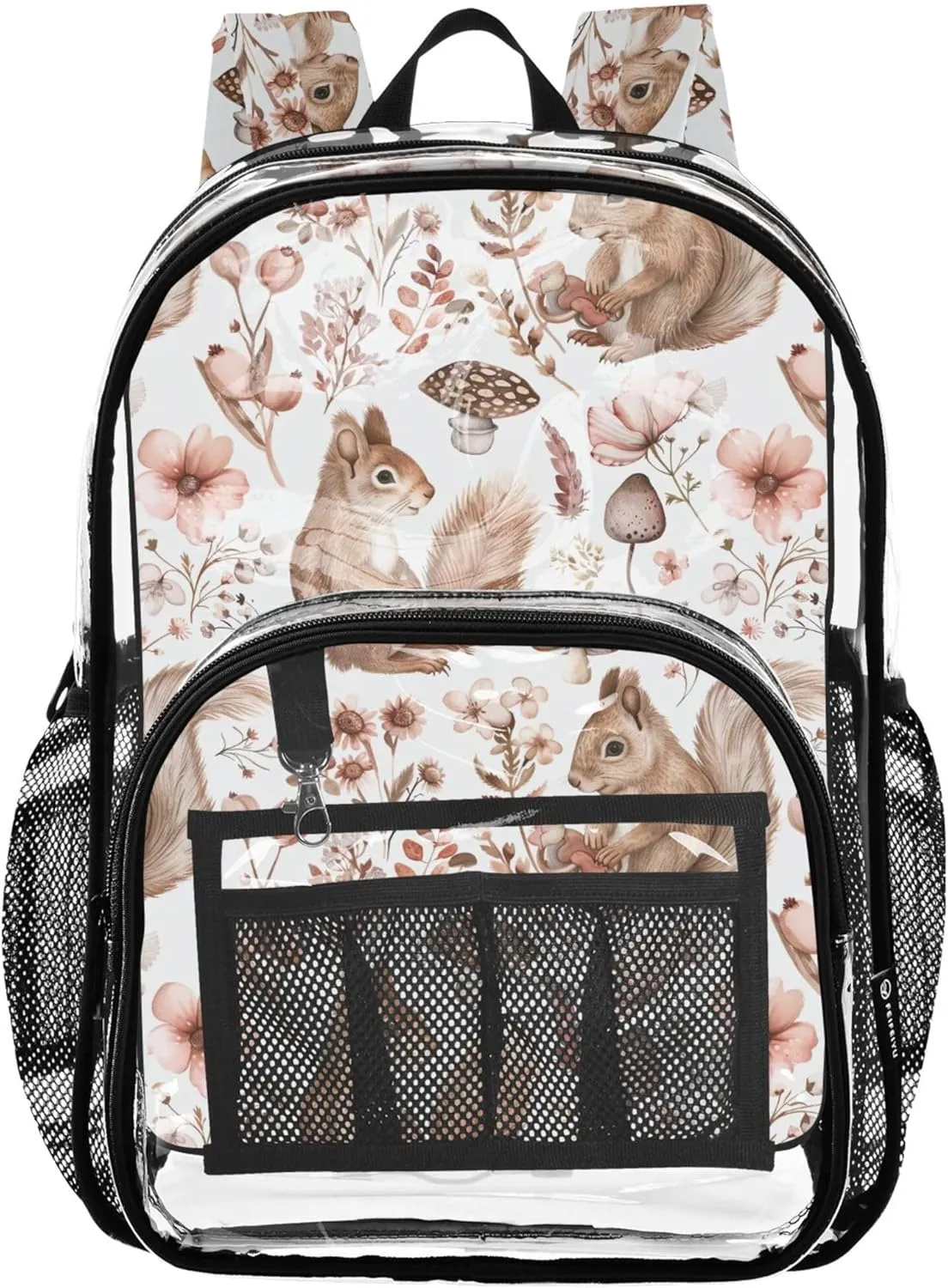 Flower Squirrel Brown Backpack for School, Clear Plastic Bag, Transparent School Bag, Girls Backpacks Ages 6-8