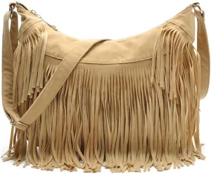 Fringe Crossbody Bag for Women Vintage canvas Hobo Purse Handbags Shoulder Bag Boho Messenger Bags Zip Satchel Bag