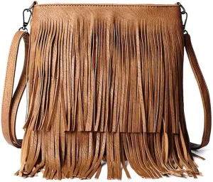 Fringe PU Leather Crossbody for Women Satchel Handbag Shoulder Hobo Purse Tassel Boho Bags Handbag