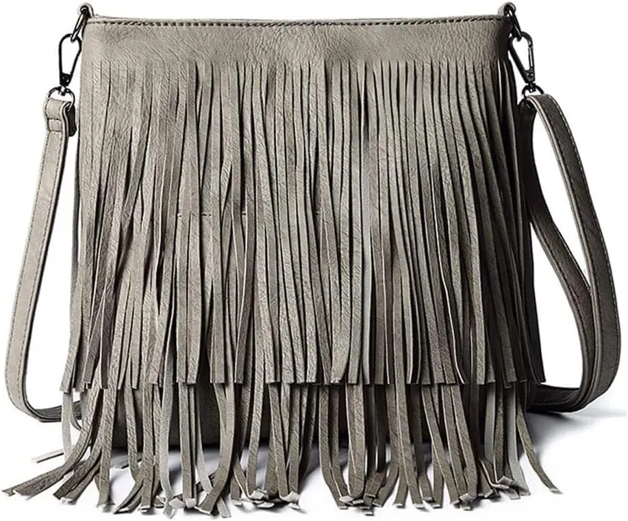Fringe PU Leather Crossbody for Women Satchel Handbag Shoulder Hobo Purse Tassel Boho Bags Handbag