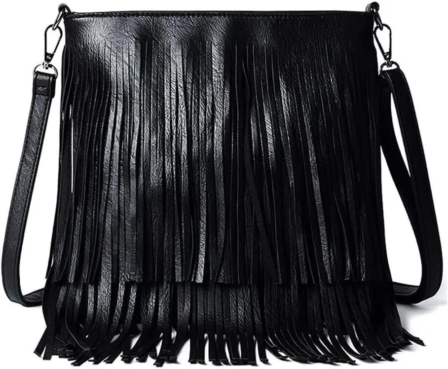 Fringe PU Leather Crossbody for Women Satchel Handbag Shoulder Hobo Purse Tassel Boho Bags Handbag