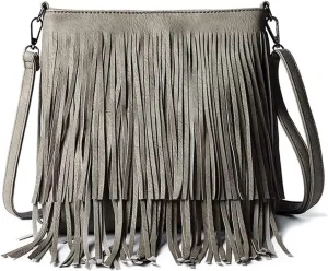 Fringe PU Leather Crossbody for Women Satchel Handbag Shoulder Hobo Purse Tassel Boho Bags Handbag