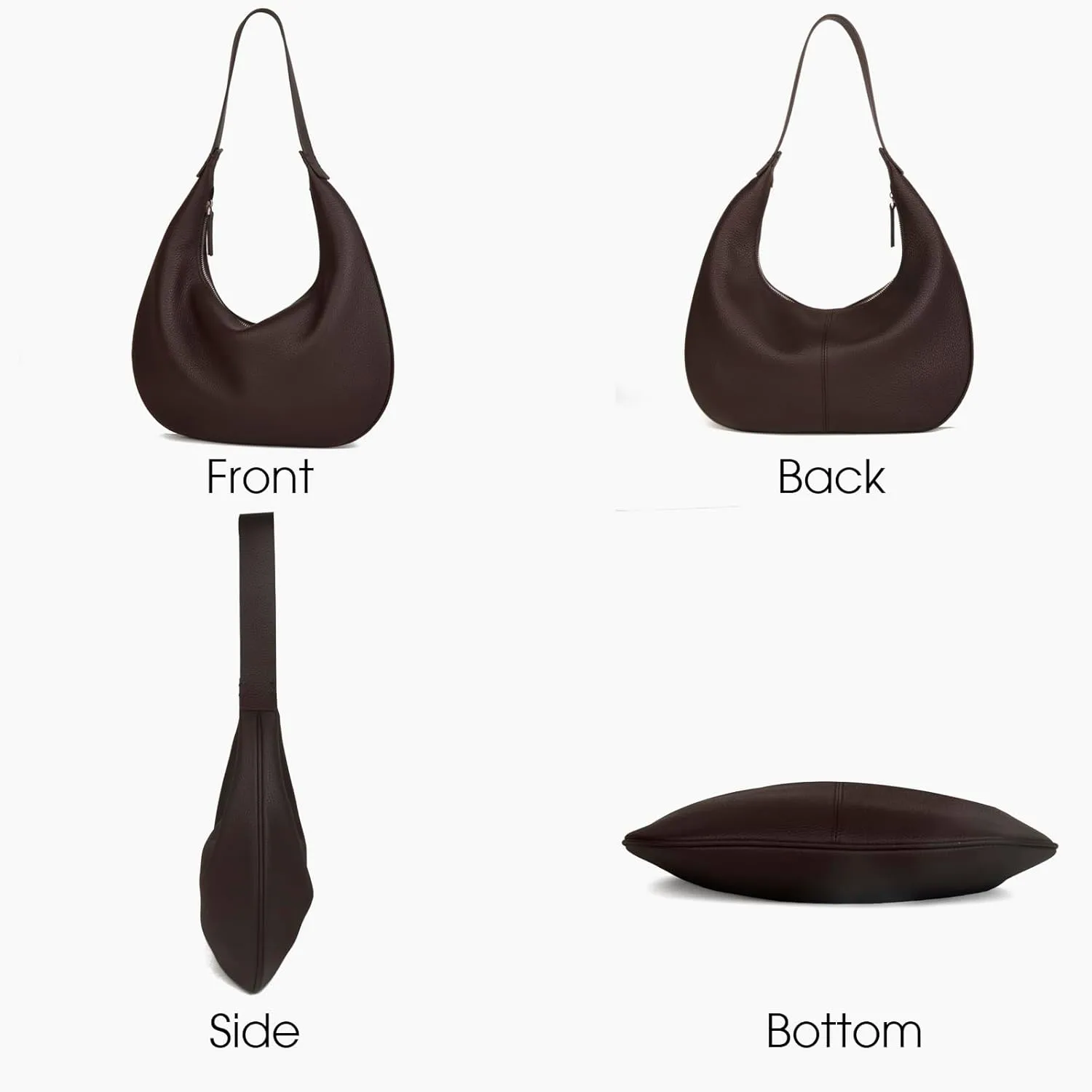 Full Grained Real Leather Hobo Bags for WomenWomen's Crescent Handbag with Wide Shoulder Strap