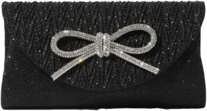 Glitter Clutch Bags for Women Bows Formal Handbag Satin Rhinestone Satchel Purse Wedding Party Prom Purse