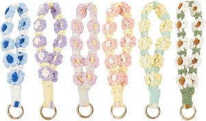 GLOBLELAND 6Pcs 6 Colors Boho Macrame Wristlet Keychain for Car Keys Eye Knitting Flowers Keychain Floral Wrist Lanyard Pendant for Purse Handbags Wallet Backpack Car Key
