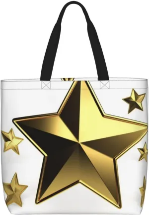 gold star Tote Bag for Women Hobo Handbags with Zipper Large Shoulder Bag Shopping Bags Travel Purse