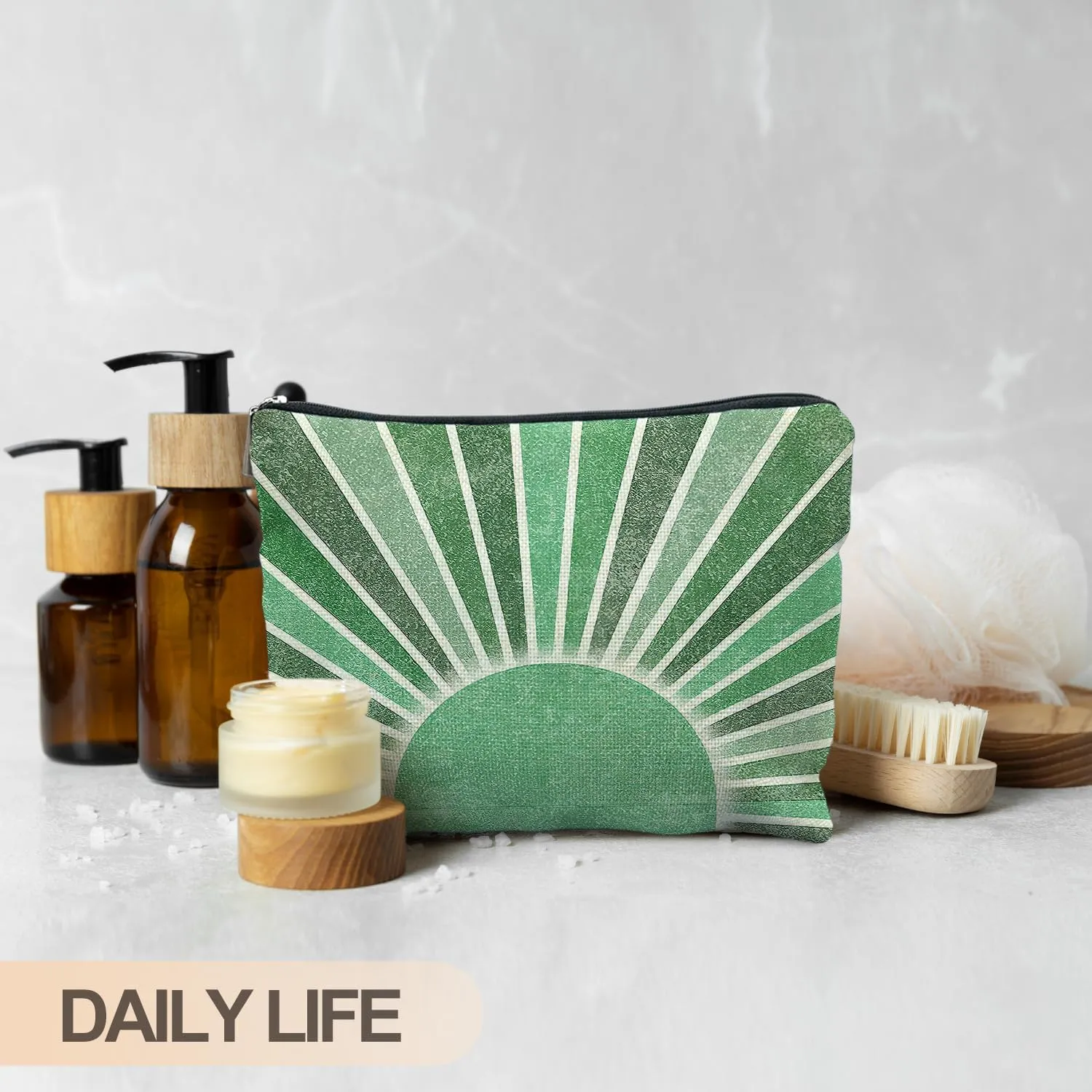 Green Boho Makeup Bag Gifts for Women, Vintage Sunshine Sun Beach Makeup Bag, Sunshine Gifts for Women